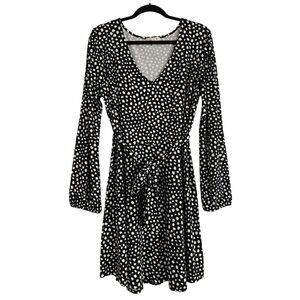 Nine Britton Womens XXL Long Sleeve Stretchy V-Neck Fit & Flare Polka Dot Dress